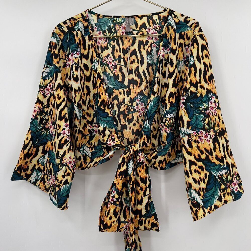 ASOS Plus Leopard & Floral Print Tie-Front Blouse — Size 20 NWT